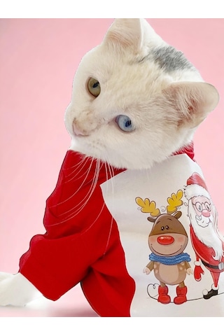 Kemique Santa And Friend Rudolph Kedi Tişörtü Yılbaşı Noel Christmas Kedi Elbisesi