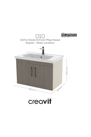 Creavit D20 80 Cm Kapaklı Lavabo Dolabı Dafne Melamin Kapak Demonte Dafne