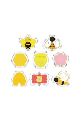 Moveevo 8 Parça Arı Temalı Çıkarıcı Set - Arı, Bal, Çiçek Ve Kovan Şekilleri İle Geleneksel Pastry Ve Kurabiye Yapımı Sarı