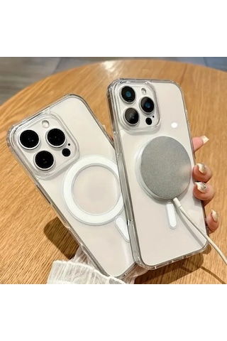 Apple Uyumlu iPhone 16 Pro Kılıf Magsafe Ve Şeffaf Gri
