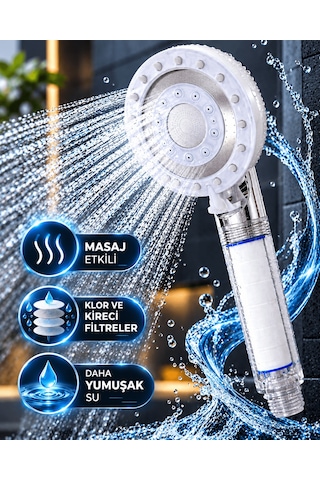 Shnstore Filtreli Duş Başlığı 5 Fonksiyonlu Masaj Etkili Klor Ve Kireç Filtreli Beyaz Duş Başlığı Shntknd0720