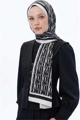 Bushu İmza Monogram Twill Şal 70x190 Siyah