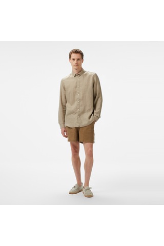 Nautica Erkek Bej Classic Fit Keten Gömlek Düz W55101t Bej