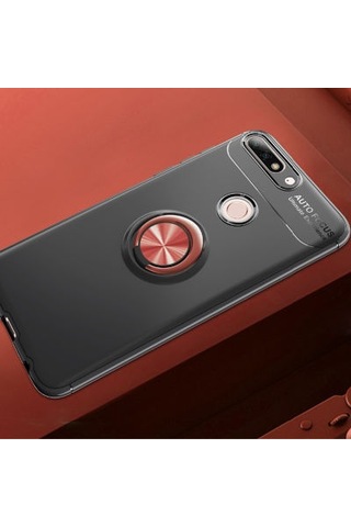 Huawei Y7 2018 Kılıf Yüzüğü Stant Ve Araç Tutucu Olabilen Şık Esnek Premium Silikon Kapak Ryc/ravel Siyah - Rose Gold