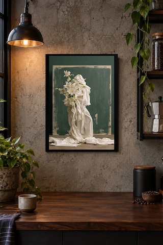 Beyaz Heykel Desenli Dekoratif Mdf Tablo, Çerçeve Görünümlü Ahşap Poster