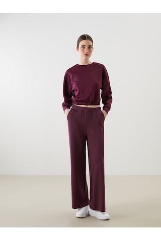Lcw Eco Bordo Bisiklet Yaka Crop Kadın Sweatshirt