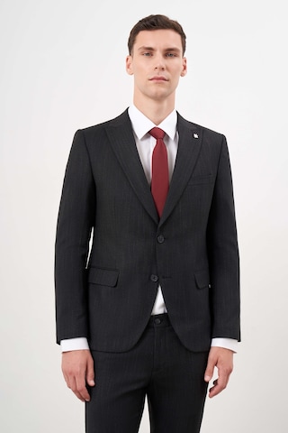 Morven Erkek Siyah Poliviskon Trend Desenli Slim Fit Sivri Yaka Takım Elbise 25mc001002001 Siyah