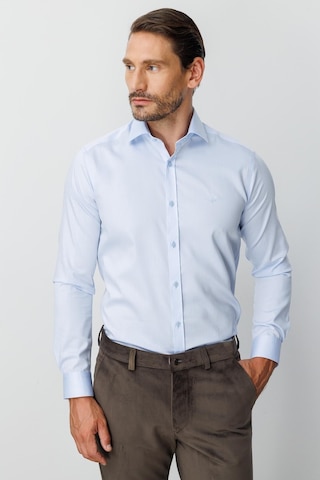 Igs Mavi Slim Fit Dar Kalıp Klasik Yaka Düz Uzun Kollu Cepsiz %100 Pamuk Non Iron Ütü İstemeyen Gömlek -23967