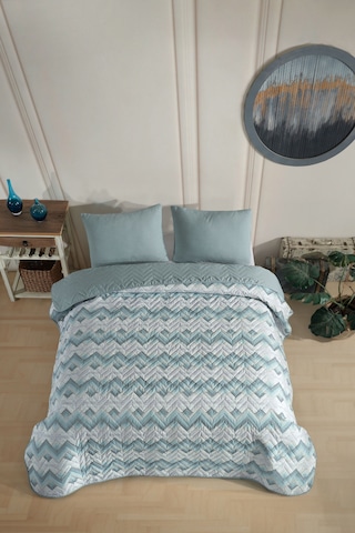 Tek Kişilik Desenli Kapitone Çift Taraflı Renkli Pike Yatak Örtüsü Takımı 160x230 Cm Çarşafsız Yeşil