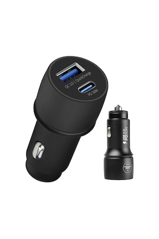 Powerway Cc34 30w Pd + Qc 3.0 Çift Çıkışlı Metal Araç Çakmaklık Hızlı Şarj Aleti Cihazı