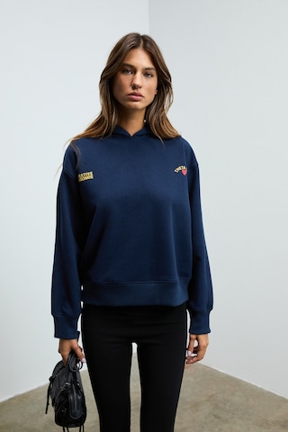 Grımelange ISROP Kadın Yumuşak Kumaşlı Baskılı Kapüşonlu Lacivert Sweatshirt