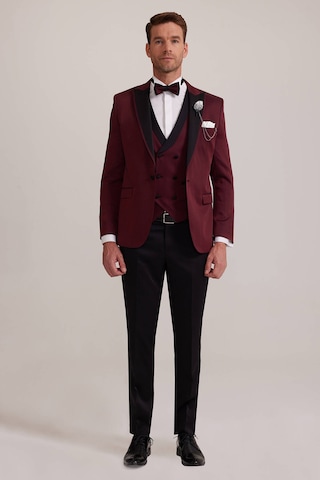 Ysf Erkek Bordo Kırlangıç Yaka Yelekli Slim Fit Desenli Damatlık
