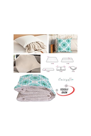 Aqua Vintage Modern Desen Tv Battaniyeli Opsiyonel Dekoratif Yastık Kırlent 2 İn 1 Battaniye Çok Renkli