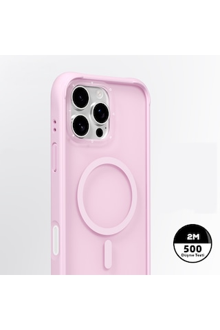 İphone 16 Pro Uyumlu Kılıf M-safe Şarj Özellikli Youngkit Macaroon Serisi Kapak Pembe Pembe