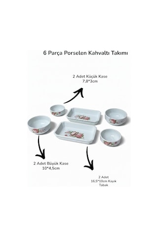 6 Parça Çiçekli Kahvaltı Sunum Seti, Kahvaltılık Karışık Çok Renkli