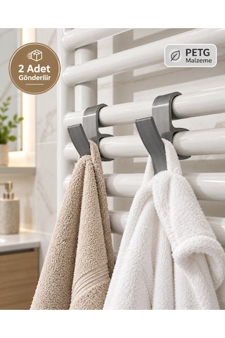 Pratik Banyo Havlupan Havlu Askılığı 2 Adet Gri