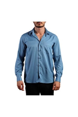 Turkuaz Mavi Büyük Beden Rahat Kesim Micro Kumaş Kol Düğmeli Regular Fit Erkek Gömlek - 190-18 001