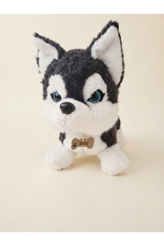 Peluş Kurt Köpeği-35 Cm Gri-beyaz