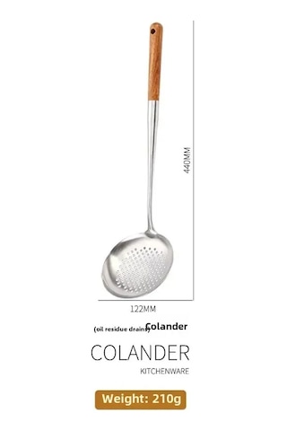 Mufunye 304 Paslanmaz Çelik Profesyonel Mutfak Kolu Seti Uzun Ahşap Saplı Wok Kolu, Sopa Ve Büyük Süzgeçli Kova - Ev Ve Şef Kullanıma Uygun Diğer