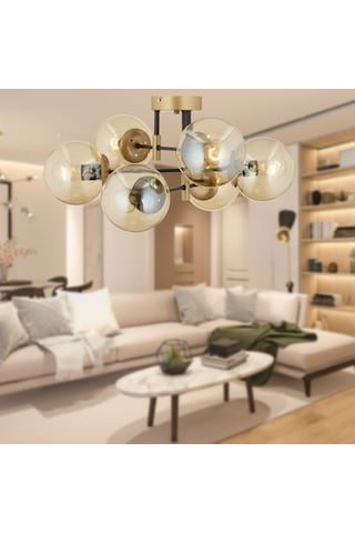 Maral 6Lı Siyah Eskitme Bal Camlı Modern Genç Odası Yatak Odası Retro Salon Avize