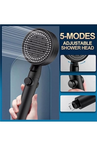 Pazly Modlu Çok İşlevli Yüksek Basınçlı Duş Başlığı, Açma/kapama Düğmeli, Su Tasarruflu, Kolay Kurulum Siyah-c Siyah