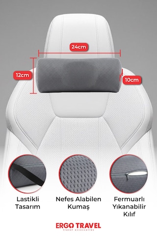 Viscofoam Carfort Küçük Visco Araç Boyun Yastığı – Ortopedik Oto Koltuk Boyun Desteği - Araç Yastığı - Gri | Ergo Travel