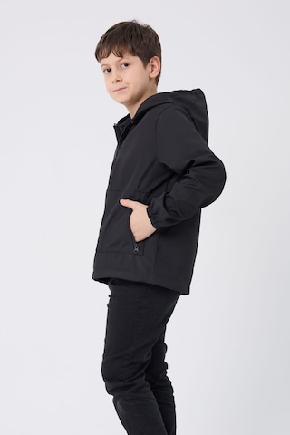 Erkek Çocuk Siyah İçi Astarlı Su Ve Rüzgar Geçirmez Kapüşonlu Çift Fermuarlı Cepli Mont Siyah