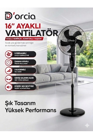 D'orcia Home 16 Inç Ayaklı Vantilatör 5 Pervaneli