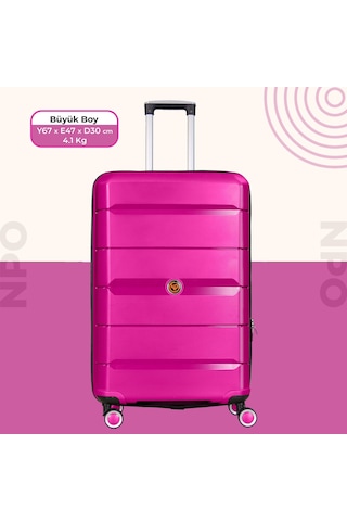 Npo Diamond Pp Polipropilen Büyük Boy Kırılmaz Valiz - Fuşya