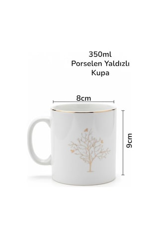 Lüks Porselen Kupa 350 Ml Hayat Ağacı Yaldızlı Beyaz