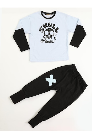 Casabony Skull Pirate Oversize T-Shirt + Baggy Pantolon Takım-Mavi