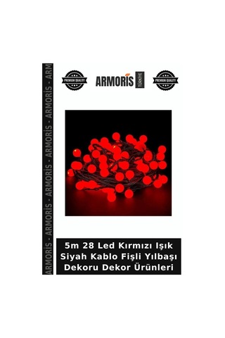 5m 28 Led Kırmızı Işık Siyah Kablo Fişli Yılbaşı Dekoru Dekor Ürünleri