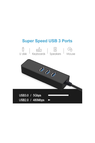 Alfais 4263 Usb 3.0 To Ethernet Gigabit Rj45 3 Port Hub Çoklayıcı