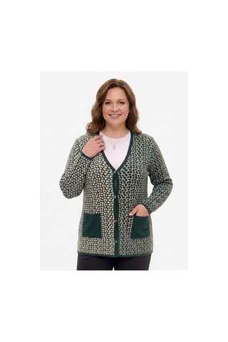 Onno Style Women Çelik Örgü Klasik Leopar Desen Triko Ceket Yeşil