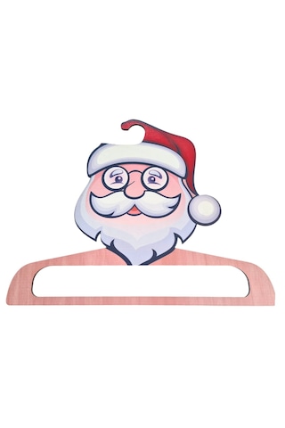 Dijital Baskılı Ahşap Elbise Askısı Noel Babalı Kırmızı