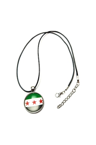 Tamgacrafts Özel Seri Üç Yıldız Temalı Camlı Metal Kolye Yeşil Beyaz Siyah Gümüş Renk Çok Renkli