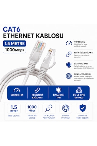 1.5 Metre Cat6 Fabrikasyon Ethernet Kablosu 1000 Mbps Gigabit Lan İnternet Kablosu Rj45 1,5 Metre