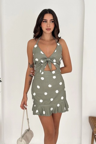 Asprin Fashion Desenli Bürümcük Elbise Haki Haki