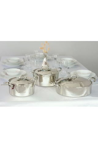 Bakır Tencere Seti Modern Tasarım Gümüş Renk