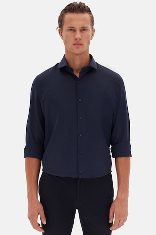 D'S Damat Ds Damat Slim Fit Lacivert İtalyan Yaka Armürlü Gömlek 2HF02ORT3185 Lacivert