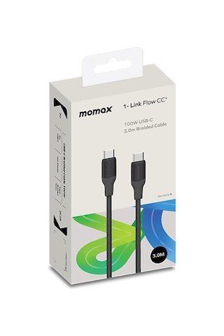 Momax DC26D 1-Link Type-C To Type-C 100W Usb-C 3.0 M  Şarj Kablosu Siyah