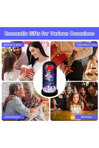 Qingmipy Renkli Işıklandırmalı Akrilik Kubbede Sonsuz Gül - Anneler Günü, Sevgililer Günü Hediyesi Beyaz