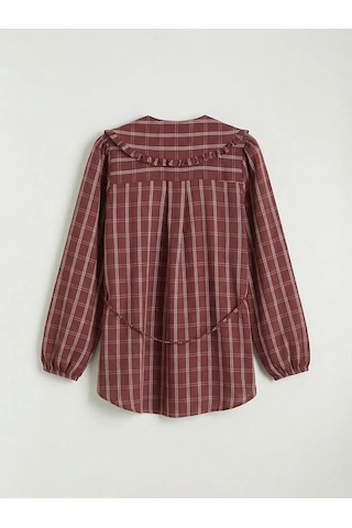 LC Waikiki Bordo Bebe Yaka Ekose Kadın Gömlek Tunik
