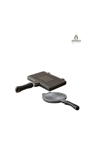 School Duo 2 Li Döküm Ocak Üstü Tost Waffle Tava Seti Siyah