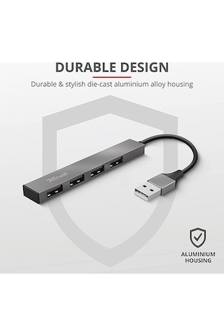 Trust 23786 Halyx Mini Usb 2 Hub Alüminyum 4 Bağlantı Noktalı Pc