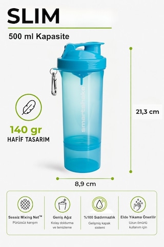 Smartshake Slim Serisi 500 Ml Neon Mavi Protein Shaker