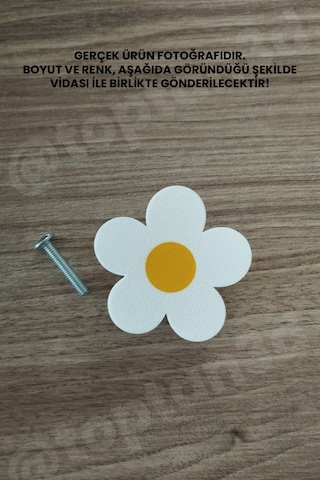 8 Adet - Sarı Papatya Dolap Kulpu - Çocuk Odası Kulp, Papatya Kulp - 5 Cm - Kulp Vidası Dahildir 5 Cm