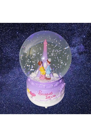 Sweet Love Paris Eyfel Sevgili Kar Küresi Müzikli Ve Işıklı Mor 13cm