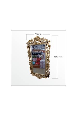 Büyük Dev Sarı Yaldız Rustik Banyo Salon Komodin Duvar Boy Aynası Sarı