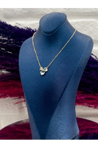 925 Ayar Gümüş Özel Tasarım Gold Renk Trend Kadın Kolye Gümüş